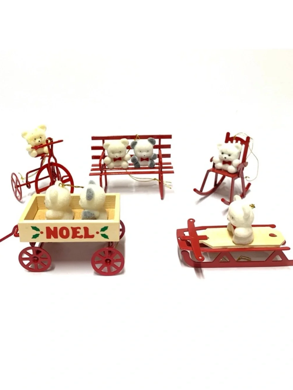 Vintage Avon Teddy Bear Christmas Ornament Set of 5 1980s Original Boxes